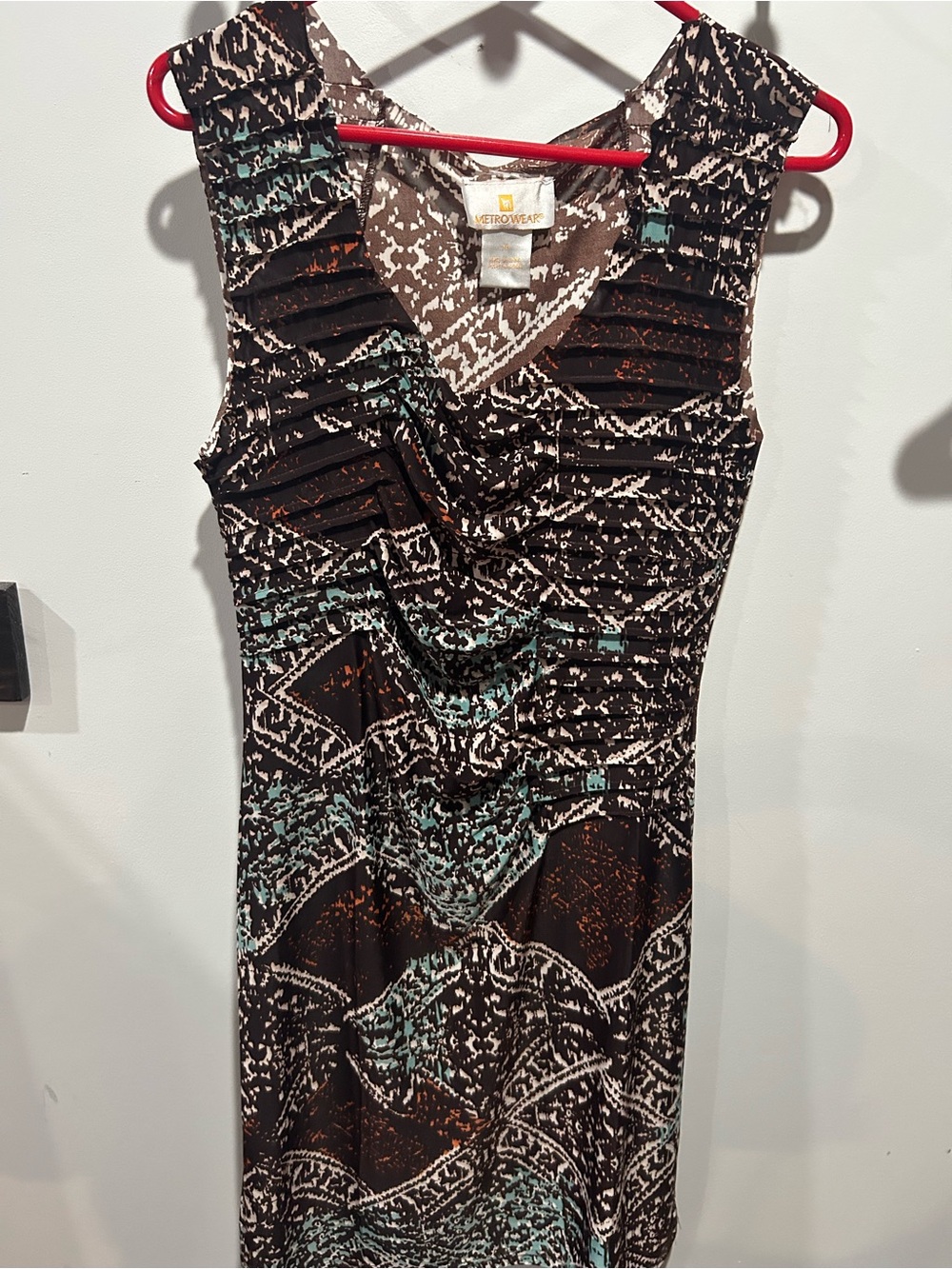 Metro Wear Brown Black Printed Sleeveless Dress with Teal Accents